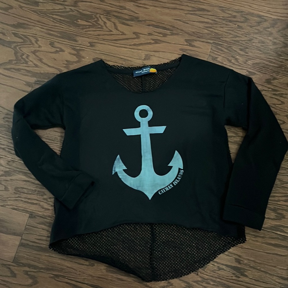 Anchor summer top/cover up size med black in color with blue anchor